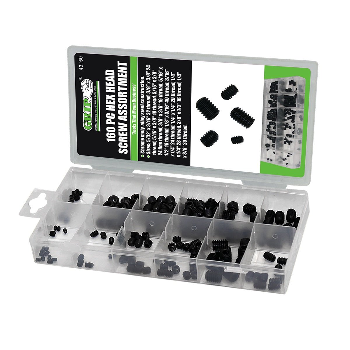 HEX SCREW ASSORTMENT, 160PC - Tool Town USA