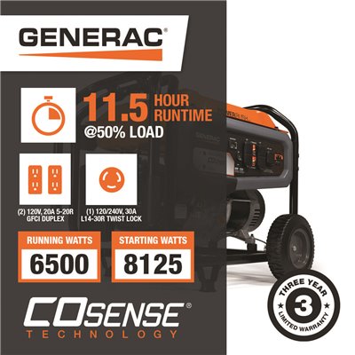 Generac 6500 Running Watt Generator RENTAL ONLY