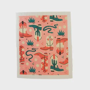 SWEDISH DISH CLOTH: WESTERN BOOT CORAL